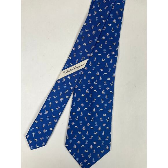 Men's Salvatore Ferragamo Blue Nautical 100% Silk Neck TieNo Box